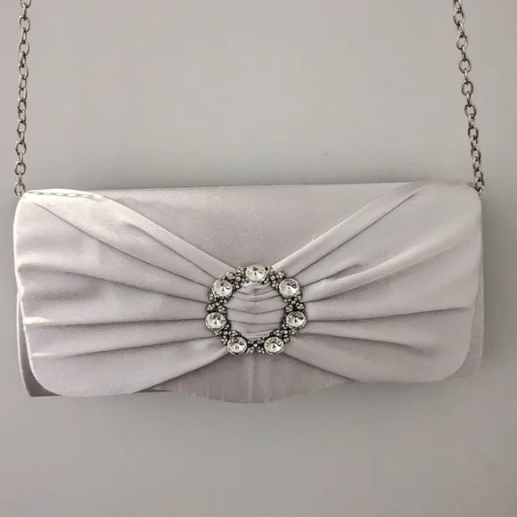 Bow silver/grey clutch with gems - NWOT - Picture 2 of 9